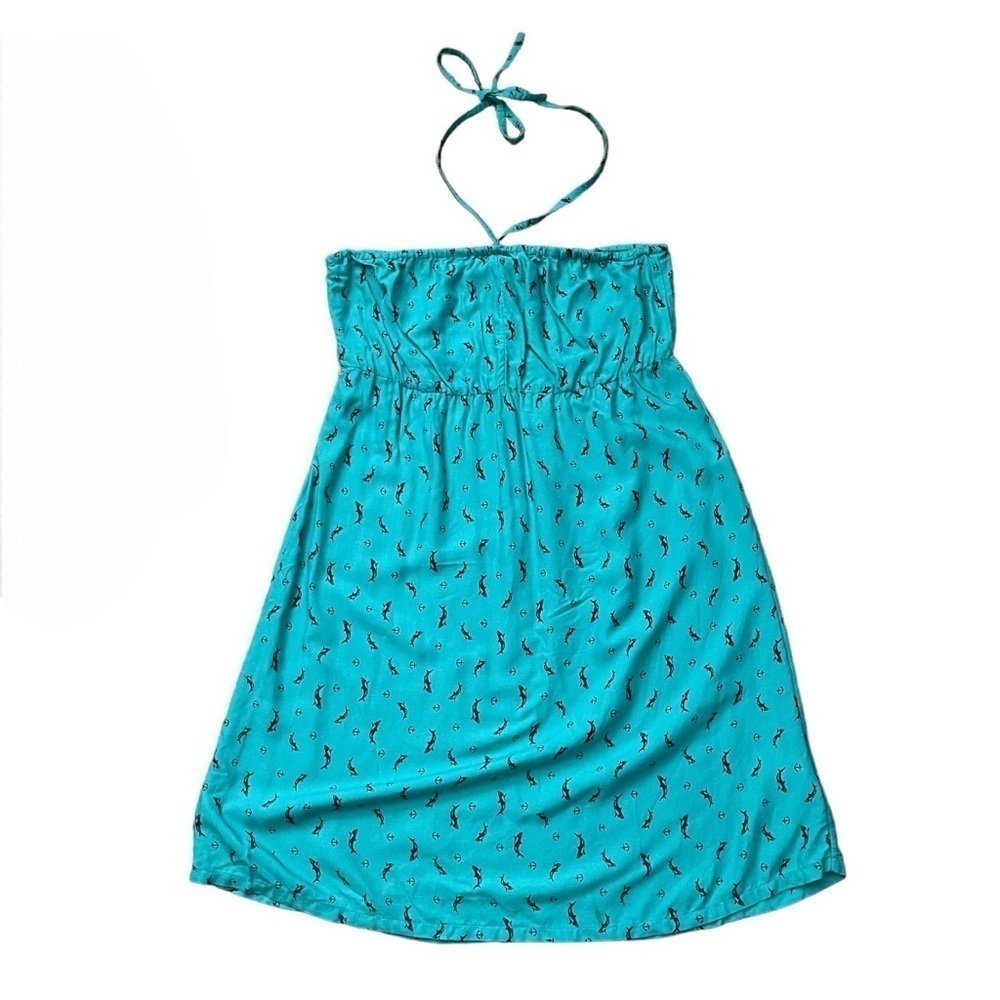 Roxy Teal Anchor Print Halter or Strapless Mini Dress US M